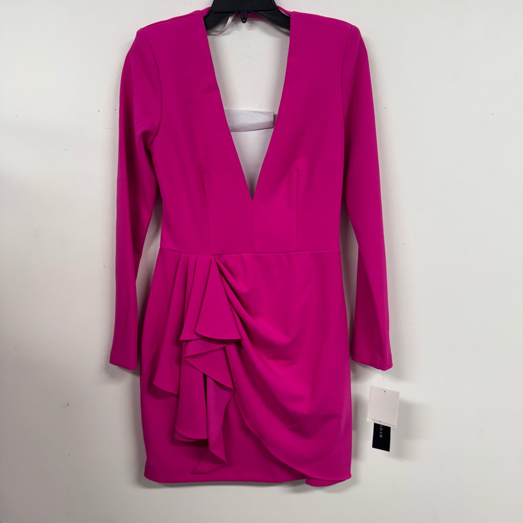 Betsy & Adam Pink Ruffled Wrap Long Sleeve Dress